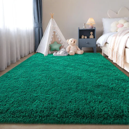 Zentavio - Alfombras para sala de estar, alfombras de área verde oscuro de 3 x 5 pies, alfombra de césped artificial, alfombra de pelo mullido,