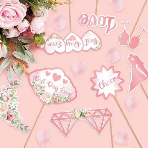 Miniatura 3 de Accesorios para cabina de fotos de boda, decoraciones de despedida de soltera, decoraciones de fiesta de compromiso en oro rosa, rosa con purpurina