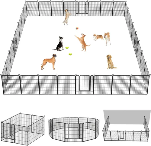Miniatura 16 de Corralito para perros, 32 pulgadas, 10 paneles cerca para perros de exterior, corral para perros de interior antióxido, corral para mascotas