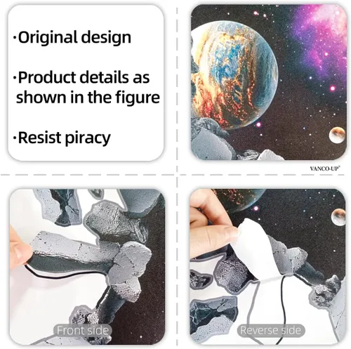 Miniatura 8 de 2 hojas de calcomanías de pared espaciales removibles 3D para despegar y pegar, calcomanías de pared y murales de vinilo galaxia espacio exterior