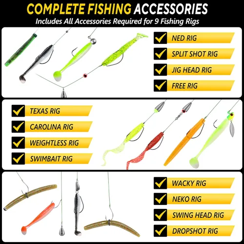 Miniatura 5 de TOPFORT Kit de 187/343 piezas de accesorios de pesca, Caja de aparejos de pesca organizada con aparejos incluidos, anzuelos de pesca, pesas de Kit