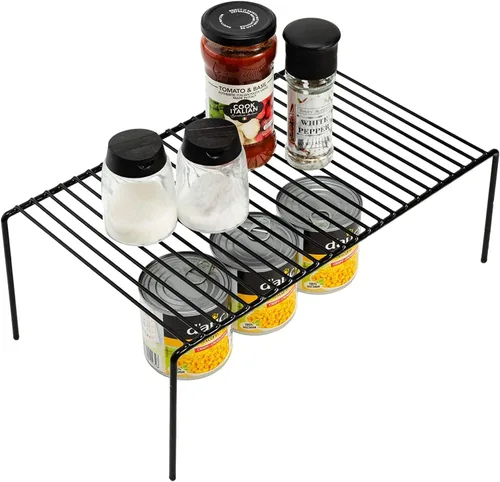 Miniatura 7 de Juego de 5 organizadores de estantes de gabinete de cocina, grandes (15.7 x 9.4 pulgadas), estantes de almacenamiento de despensa de alambre de Negro