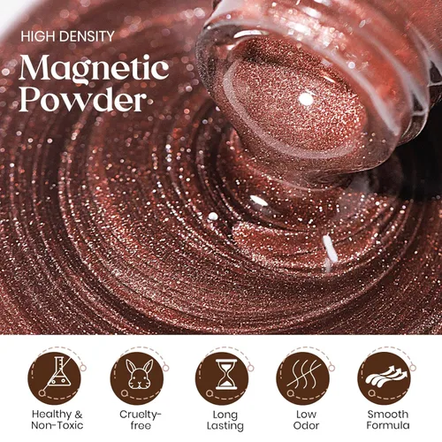 Miniatura 2 de MIZHSE Esmalte de uñas de gel de ojo de gato: Esmalte de gel magnético marrón con barra magnética, efecto mágico de color otoñal, esmalte de uñas