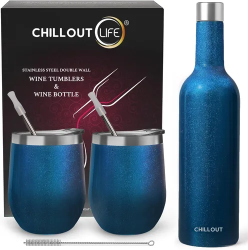 Miniatura 37 de CHILLOUT LIFE Vasos Térmicos de Vino de Acero Inoxidable de 12 oz Paquete de 2 - Vasos de Vino con Aislamiento al Vacío de Doble Pared con Tapas