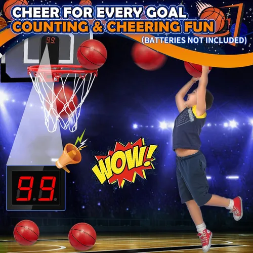 Miniatura 2 de Mini juego de aro de baloncesto para niños y adultos, aro de baloncesto de montaje en pared para puerta con 4 pelotas de baloncesto pequeñas