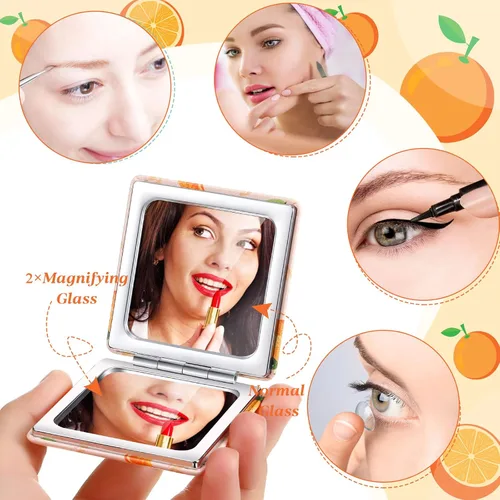 Miniatura 7 de Vicenpal Espejos Compactos Pequeños de Bolsillo con Diseño de Frutas, Mini Espejos Magnificantes Portátiles de Maquillaje, Espejo de Doble Cara
