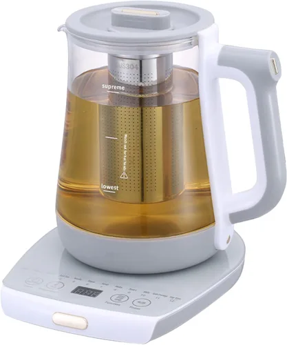 Hervidor eléctrico portátil de vidrio de 1,8 litros, pantalla táctil inteligente, calentador de té de agua caliente de acero inoxidable, color blanco
