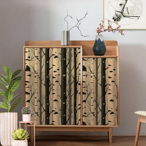 Miniatura 7 de Papel tapiz autoadhesivo de bosque de abedul, papel tapiz rústico de árbol bosque, decoración de pared de naturaleza escandinava para el hogar