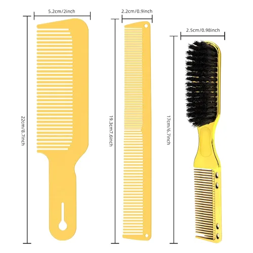 Miniatura 4 de CGBARBER Juego de 3 piezas de peine de metal y cepillos de peluquería, acero inoxidable para hombres y mujeres, corte de pelo, parte superior plana