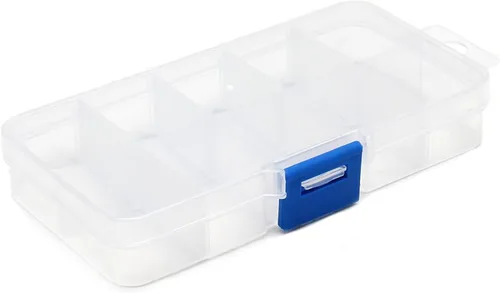 MroMax Pequeña caja organizadora de plástico transparente de 10 rejillas, almacenamiento de manualidades con divisores ajustables, caja organizadora