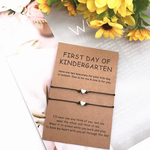 Miniatura 2 de FUNGOS First Day of School Bracelets Back to School Gift Mother and Daughter Bracelets Set Mommy and Me Back to School Bracelet Heart Bracelets