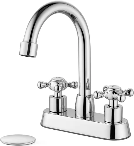 Juego central de 4 pulgadas, grifo de lavabo de baño de doble mango cruzado, grifo para fregadero de baño, montado en cubierta, estilo vintage, casa
