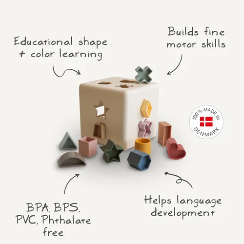 Miniatura 3 de mushie Caja de clasificación de formas (original) Juguete educativo de aprendizaje para niños pequeños con 12 formas Fabricado en Dinamarca