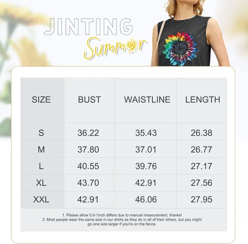 Miniatura 6 de JINTING - Camisetas sin mangas con estampado de girasoles para mujer de verano, camisetas sin mangas, con estampado y estilo bohemio