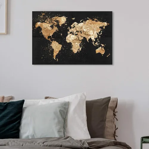 Miniatura 4 de The Oliver Gal Artist Co. Mapas y banderas - Lienzo decorativo para pared, diseño de Mapamundi on the Rocks Night, 24 x 16 pulgadas, negro, dorado