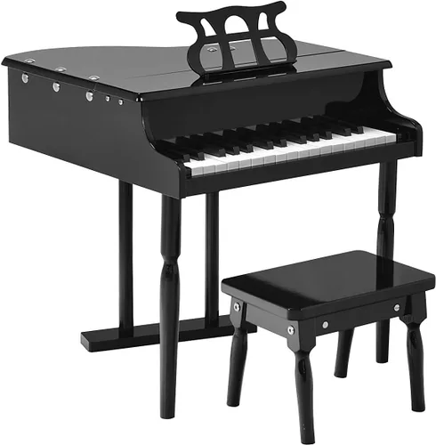 Miniatura 11 de Goplus Piano de juguete clásico para niños de 30 teclas, mini piano de madera estilo grand con banco, tapa para piano, estante para música, juguete