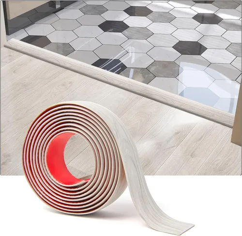 Miniatura 11 de Art3d Tira autoadhesiva de vinilo de 4 pies para transición de piso, tira laminada divisora plana para unir huecos, transición de umbral de Marrón