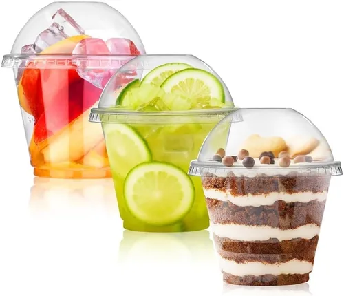 Miniatura 7 de Juego de 50 vasos de plástico desechables de 7 onzas con tapas, vasos de postre de plástico transparente con tapas de cúpula (sin agujero), tazas
