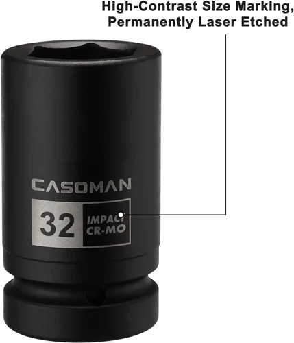 Miniatura 4 de CASOMAN Juego de 10 llaves de vaso de impacto profundo de 1 pulgada, métrico, CR-MO, 21,22,24,27,29,30,32,33,38,41 mm, juego de llaves de vaso