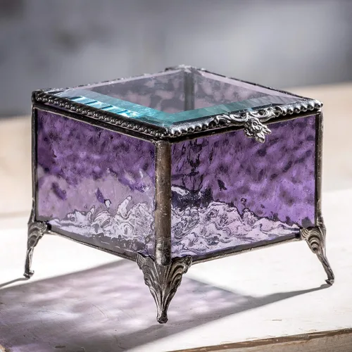 Miniatura 2 de J Devlin 836 - Caja decorativa de vitrales morados, exhibición de joyas de recuerdo, caja 836