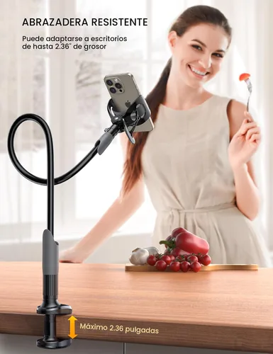Miniatura 4 de Lamicall Soporte para teléfono con cuello de cisne para cama, clip de abrazadera de montaje para teléfono celular, brazo largo flexible, montaje