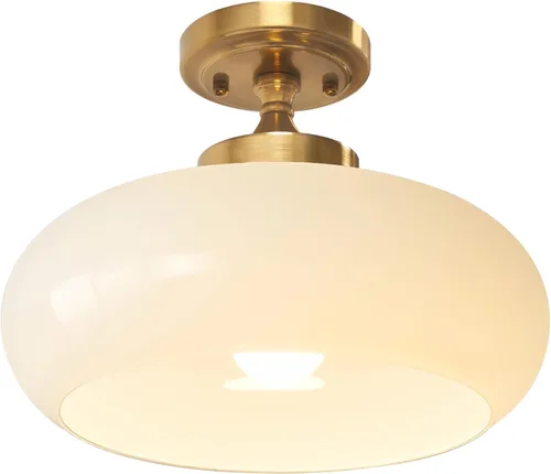 Miniatura 10 de Lámpara de Techo Verde Semiempotrada Vintage de Latón Antiguo Luz Empotrada Superior de Cristal Dorado Candelabro para Casa de Campo Armario Entrada