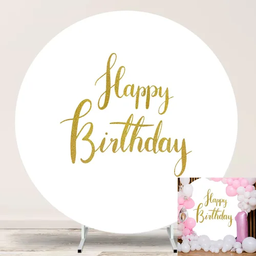Miniatura 6 de Cartel de feliz cumpleaños dorado de 6.5 pies, cubierta de fondo circular blanco con 4 clips, telón de fondo redondo para fotografía, cartel dorado