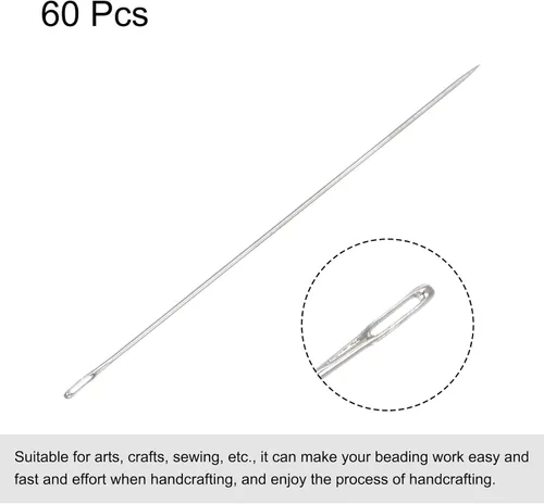 Miniatura 3 de uxcell 60 agujas de abalorios finas, finas, largas, rectas para bordar, de acero inoxidable, 1.57 pulgadas