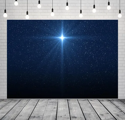 Miniatura 2 de BELECO Telón de fondo de tela de estrella nocturna de 5 x 3 pies, Santa Navidad, estrella, cielo estrellado azul, fondo, escena de la Natividad