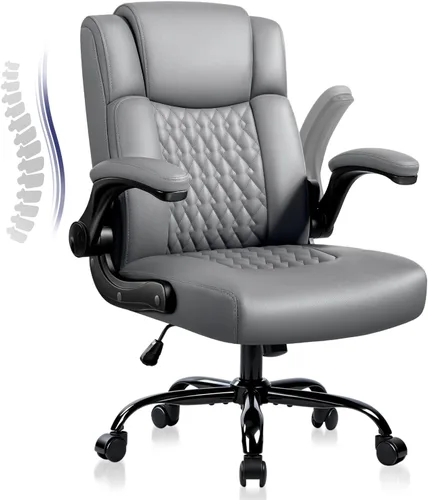 Miniatura 10 de Silla de escritorio de cuero OFIKA, silla de oficina ergonómica con soporte lumbar, silla de computadora, silla ejecutiva de cuero con reposabrazos