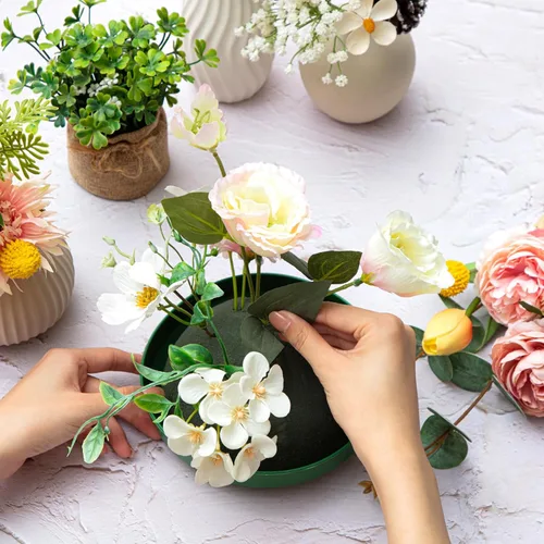 Miniatura 5 de 8 juegos redondos de espuma floral, 5.5 x 2.7 pulgadas, media bola de espuma de flores redondas secas con cuenco para arreglos de plantas