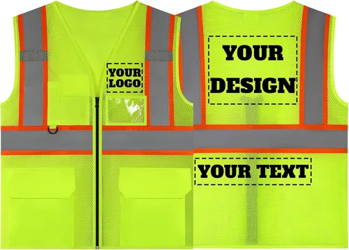 Miniatura 42 de Chaleco de seguridad reflectante de malla con logotipo personalizado con cremallera Chaleco de alta visibilidad para construcción al aire libre Ropa