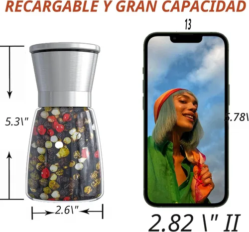 Miniatura 2 de Ebaco Molinillo de Pimienta Profesional - con Rotor de Mecanismo de Acero al Carbono Endurecido de Alemania, Molino de Pimienta Rellenable 6OZ