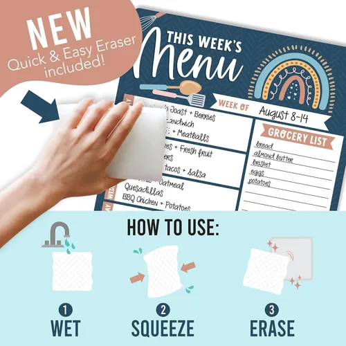Hadley Designs Planificador semanal de comidas para nevera, tablero de menú de cena para cocina, tablero de menú semanal bohemio de borrado en seco,