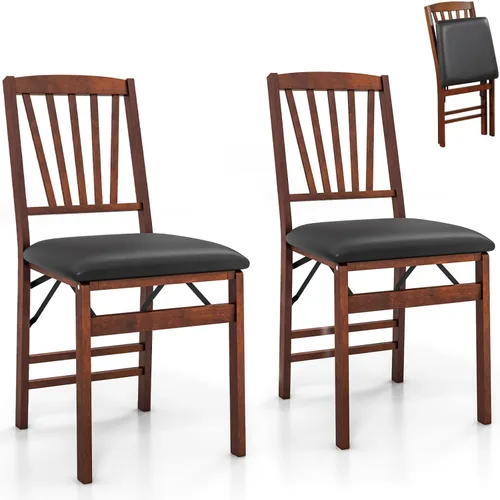 TANGZON Folding Chairs 2/4 Pieces Rubber Wood Padded Dining Chairs with PVC Leather Exterior and Backrest for Home Kitchen Office Upholstered Guests