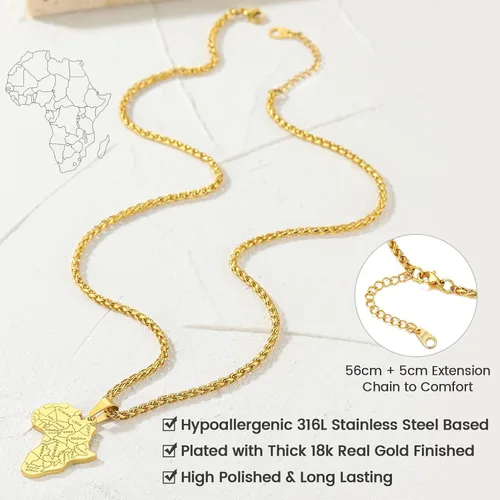 Miniatura 7 de GOLDCHIC JEWELRY - Collar de mapa de África para hombre, acero inoxidable, tribal africano, ojo egipcio de HorusI LOVE AFRICAMapa de Elefante