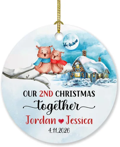 Miniatura 19 de Adorno de decoración de pareja juntos Navidad 2025, Adorno personalizado de nuestra primera Navidad juntos, regalo para citas, aniversario, pareja