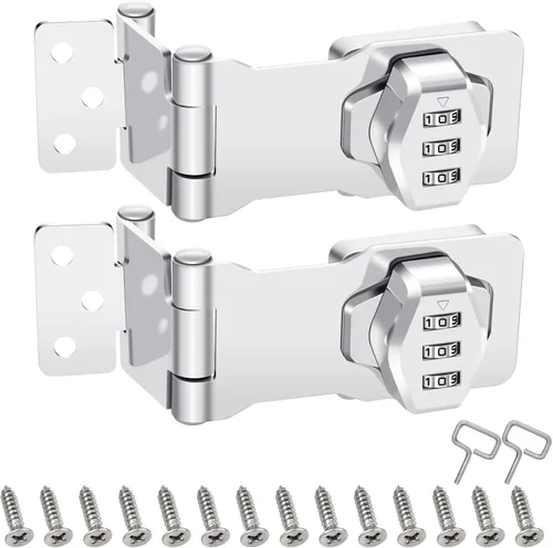 Miniatura 9 de KIBBEH Paquete de 2 Cerraduras de Puerta con Pestillo de Hasp, Cerradura de Cajon de Escritorio de Acero Inoxidable Sólida Plegable 304