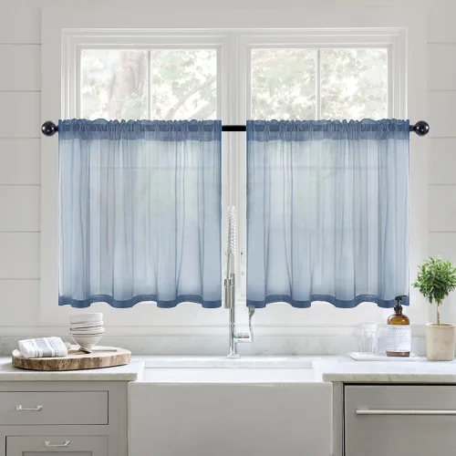 Miniatura 33 de MIULEE Cortinas semitransparentes 24 pulgadas de largo 2 paneles para ventana de cocina sobre el fregadero, cortinas cortas pequeñas de café