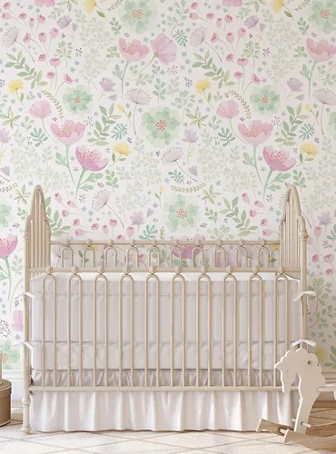 Miniatura 12 de Whimsy - Papel tapiz floral para pared, diseño de acuarela, despegar y pegar (paquete de 2 hojas (2 x 8 pies), rosa y morado