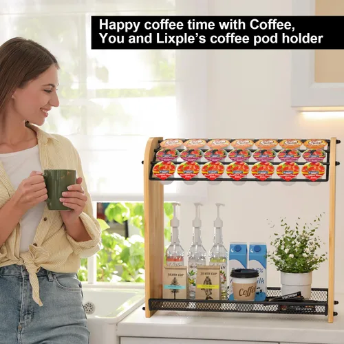 Miniatura 3 de Soporte para Cápsulas K Organizador de Cápsulas de Café para Accesorios de Barra de Café, Soportes para Cápsulas K para Encimera, Soporte de Bambú