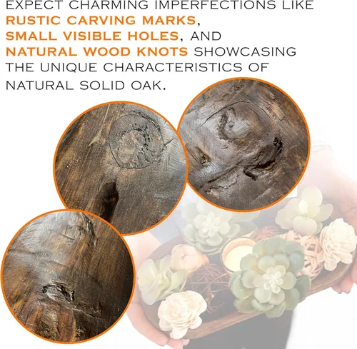 Miniatura 6 de MAINEVENT Cuenco decorativo de madera para masa de aproximadamente 30 pulgadas, cuenco largo de madera rústica tallada a mano, cuenco grande