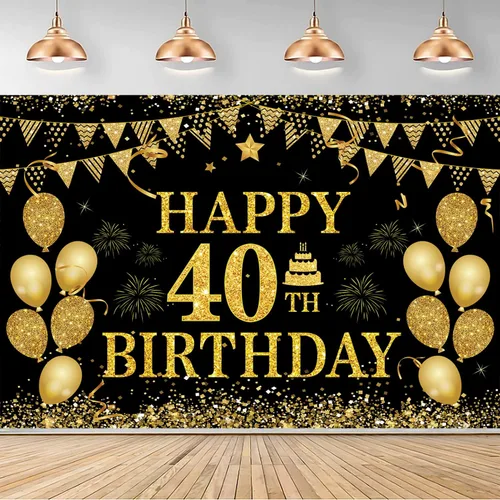 Decoraciones de cumpleaños número 40 para hombres y mujeres - Pancarta de feliz cumpleaños número 40, decoraciones "Brindemos por 40 años",