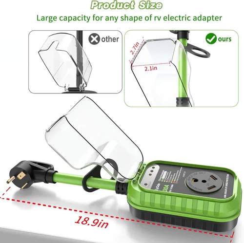 Miniatura 5 de EyGde Protector de sobretensiones para RV de 30 amperios, analizador de circuito RV con cubierta impermeable, protector de voltaje de potencia