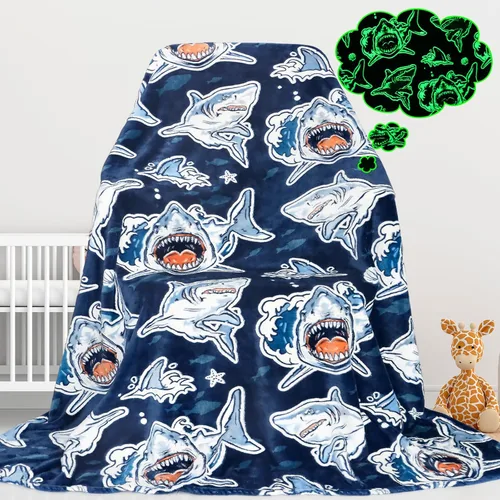 Miniatura 13 de Gdindff Bonita manta infantil que brilla en la oscuridad con diseño de dinosaurio para niños, de franela que brilla en la cama, sofá, sofá, manta