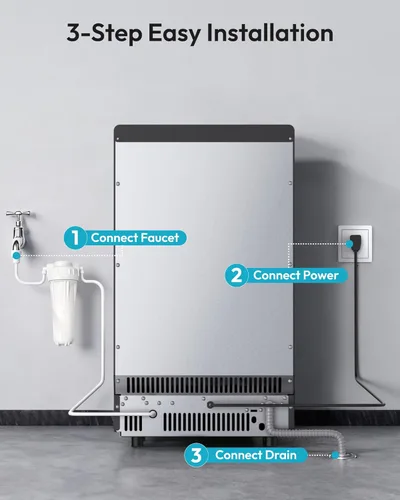 Miniatura 7 de EUHOMY Máquina comercial para hacer hielo, máquina de hielo de acero inoxidable de 120 libras/24 horas debajo del mostrador con contenedor