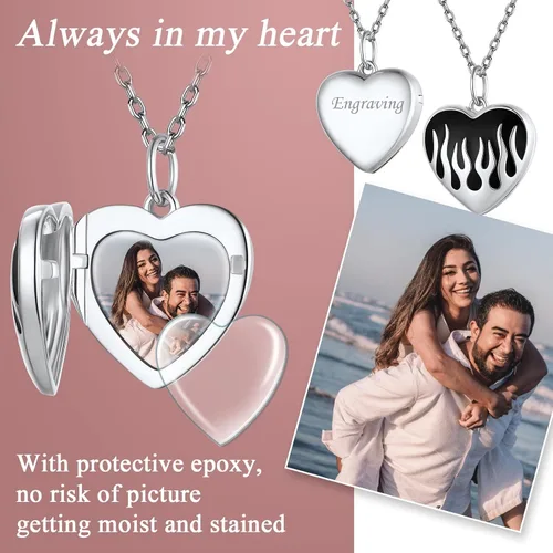 Miniatura 6 de FindChic Collar con medallón de corazón de plata de ley 925, nudo celta, rama delicada, ala de ángel, ramas de plantas, abrazo, llama, collar