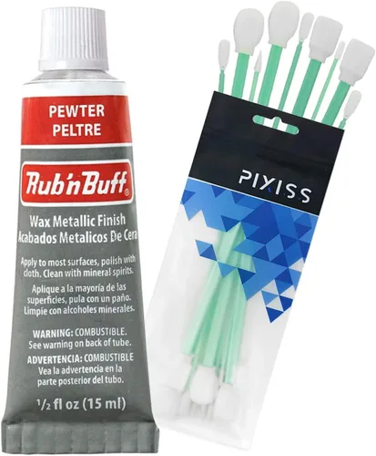 Miniatura 14 de Pinceles de cera Rub 'n Buff tonos dorados y Pixiss - hoja de oro, oro griego, oro antiguo (15ml) - Pintura de cera de dorado con brillo Paquete
