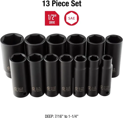 Miniatura 3 de Sunex 2651 - Juego de llaves de vaso de impacto SAE estándar de 1/2 pulgada, 13 piezas
