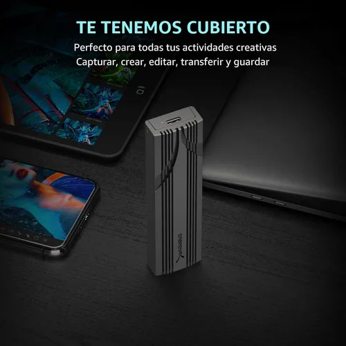 Miniatura 5 de SABRENT Carcasa USB C NVMe, Carcasa SSD M.2 sin herramientas para 2230-2280, adaptador USB 3.2 Gen 2 de 10 Gbps, refrigeración de aluminio, carcasa